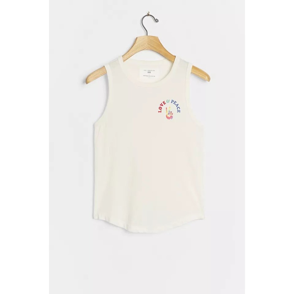 Sol Angeles Anthropologie Love Peace Tie Dye Graphic Tank Top M White Festival